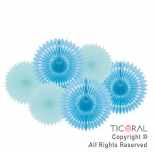 ADORNO GUIRNALDA ABANICO ROSETAS PAPEL CELESTE KIT X 6 UNIDADES